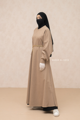 Beige Basimah Classic Design Warm Abaya Coat - Premium Wool