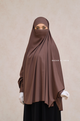 Coffee Cotton Abida Khimar With Sleeves - Soft Cotton