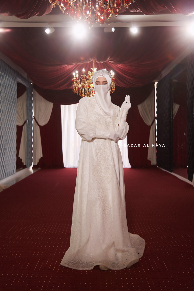 Bridal Rana Silk Gown Abaya & Lace Cloak Set For Walima & Wedding