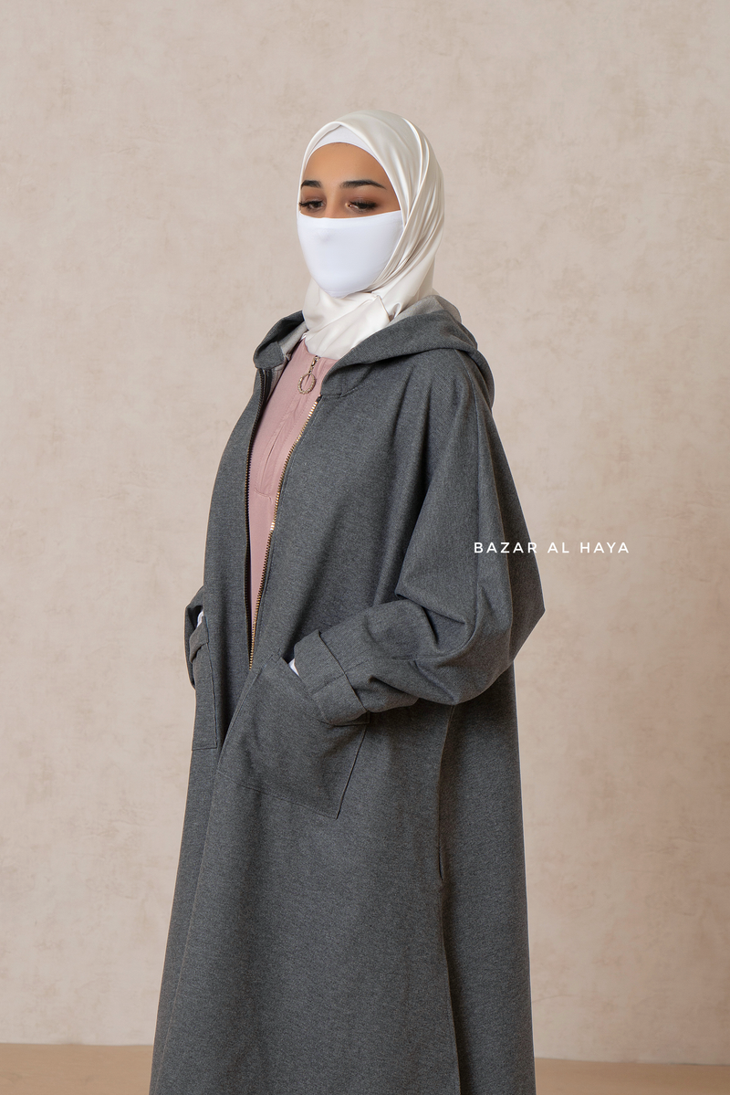 Grey Kinza Warm Hooded Poncho Overcoat - Comfy Oversized- Premium Wool