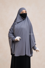 Steel Grey Cotton Abida Khimar With Sleeves - Soft Cotton