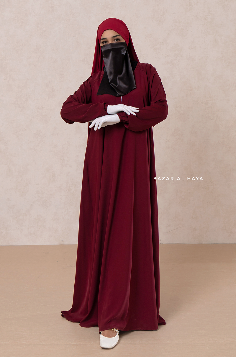 Maroon Salam 2 Abaya - Comfy Style Front Zipper - Nida