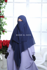 Dark Blue Square Scarf With Half Niqab Set - Super Breathable - Quality