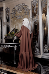 Badra Chocolate Butterfly Abaya With Flair Bottom & Zipper Sleeves - Silk Crepe