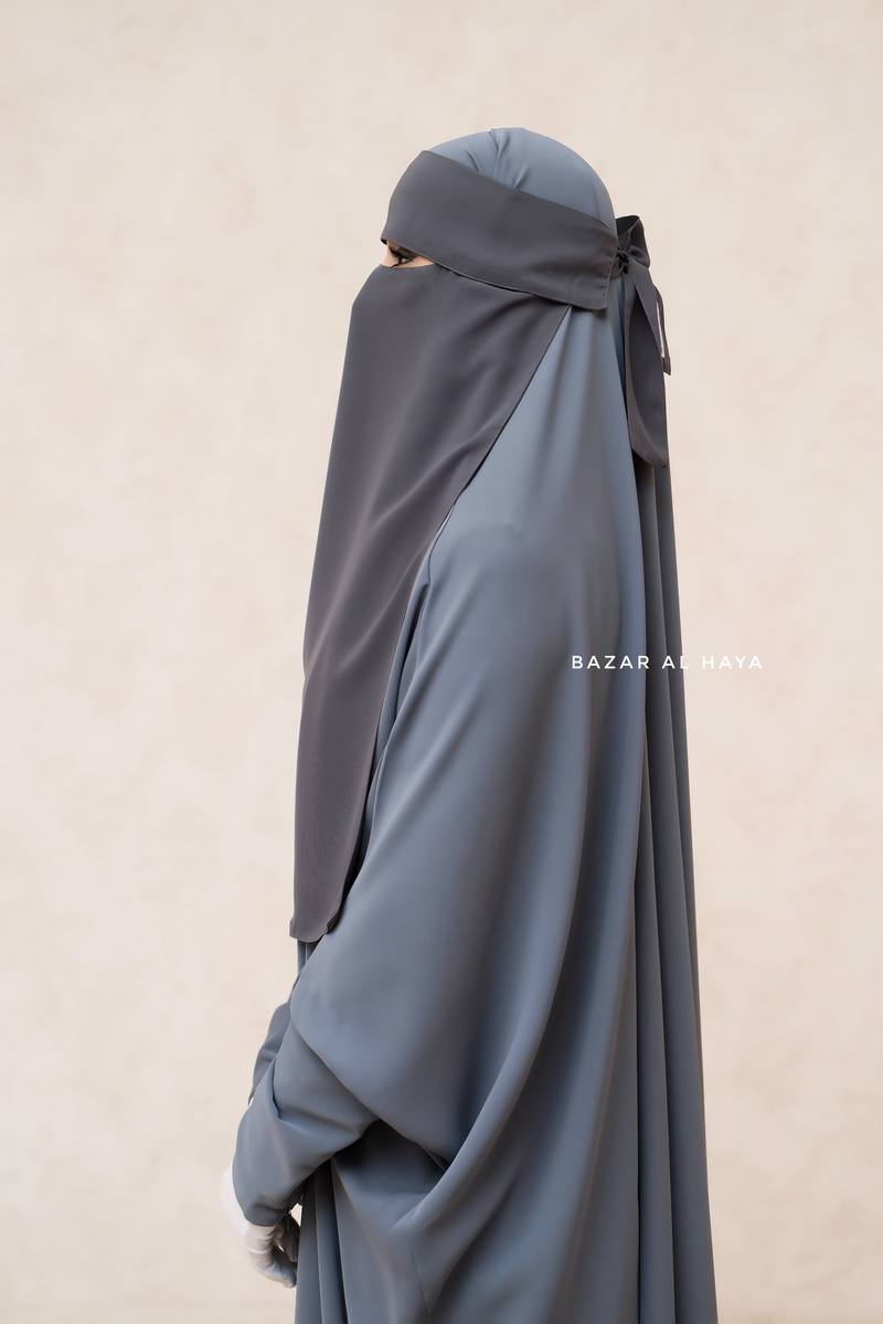 Grey Flap Single Niqab - Super Breathable Veil - Large