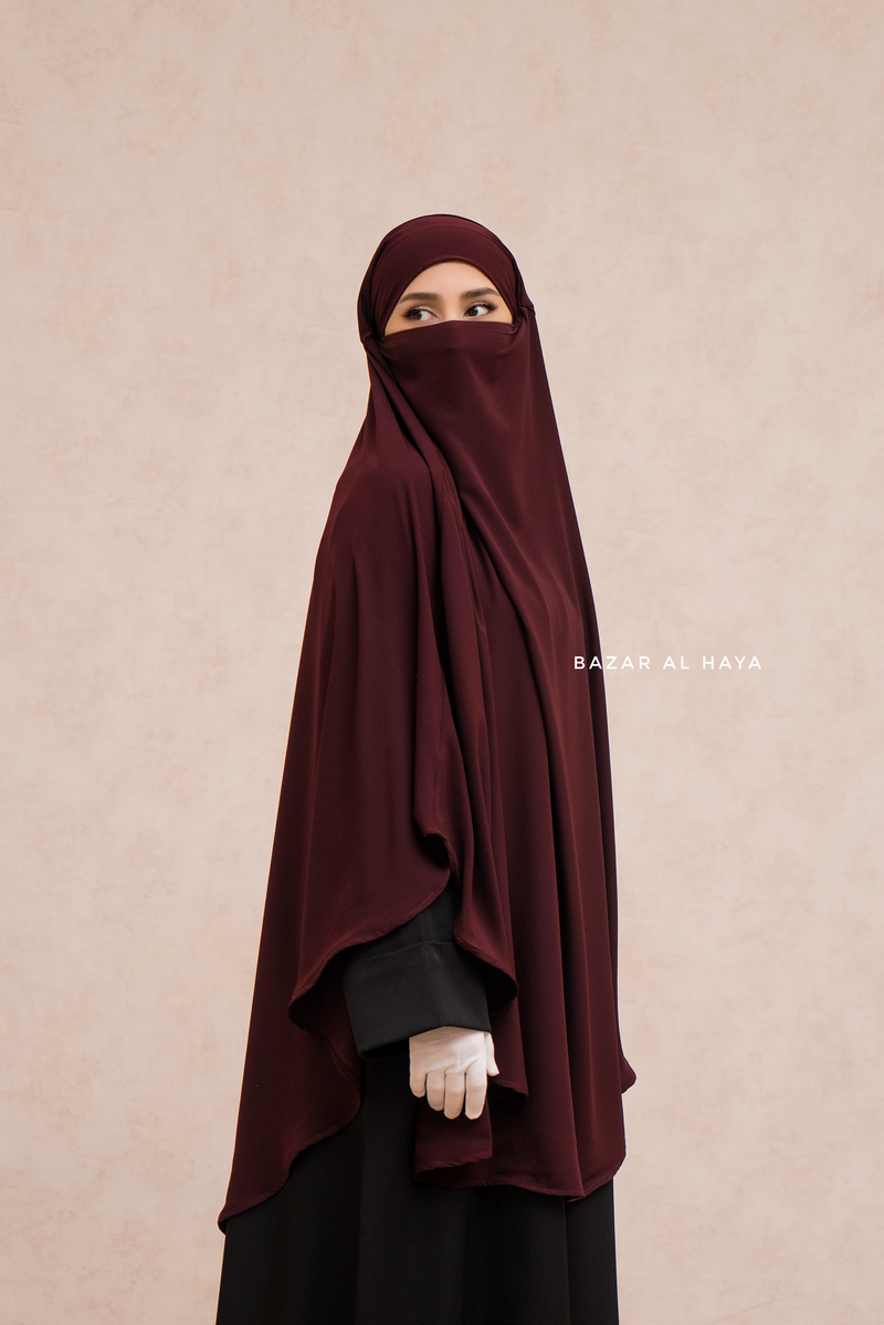 Marwad Maxi Round Diamond Khimar In Burgundy - Crepe, Cotton Extra Long