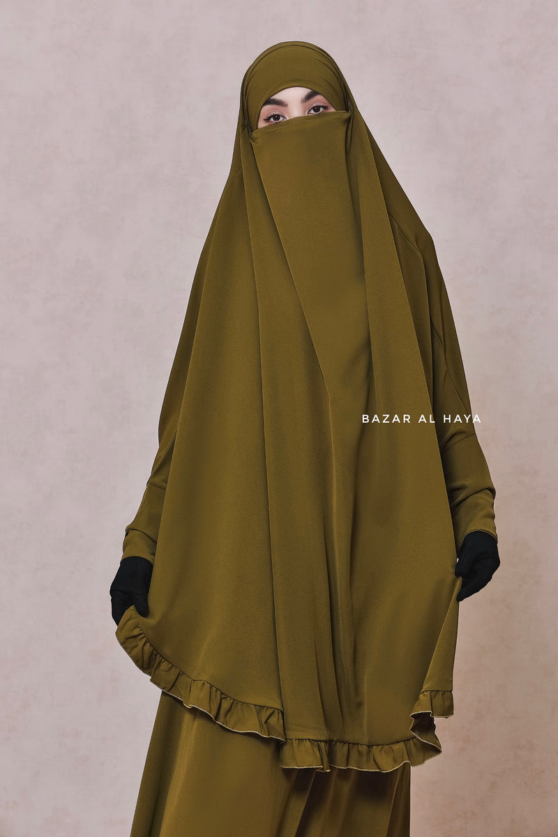 Ibadah Olive Two-piece Jilbab with Skirt, Haj, Umrah & Prayer Set