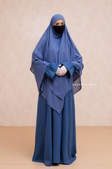 Slate Blue Pari Two Layered Maxi Diamond Khimar - Crepe Chiffon