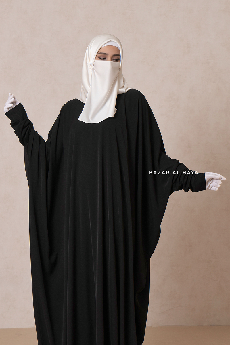 Black Faraasha Butterfly Wide Abaya - Silk Crepe