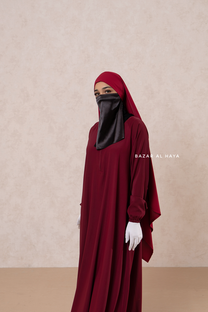 Maroon Salam 2 Abaya - Comfy Style Front Zipper - Nida