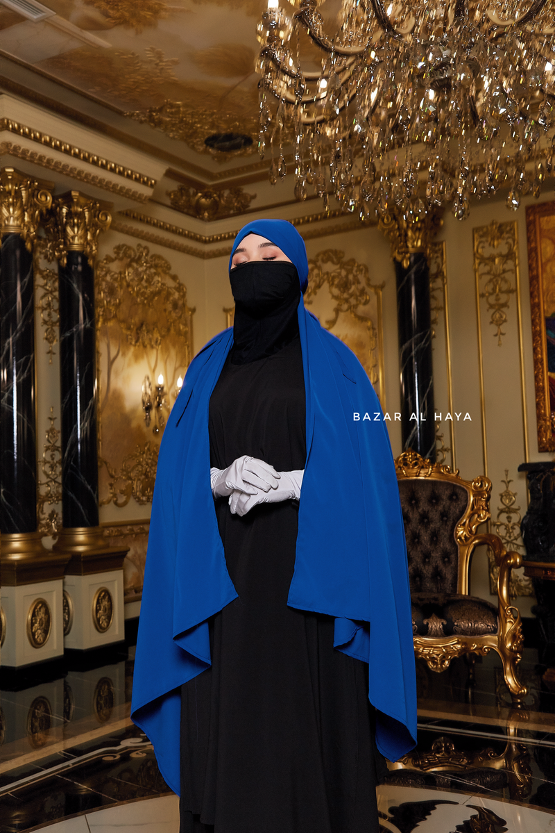 Tie Back Royal Blue Scarf & Khimar In Long Rectangle Shape - Style & More