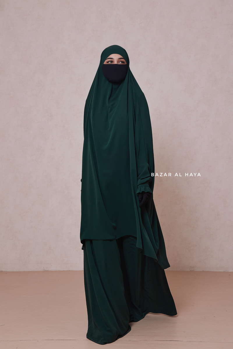 Emerald Jahida Two Piece Jilbab With Loose Pants Set - Skirt-Style Shalwar