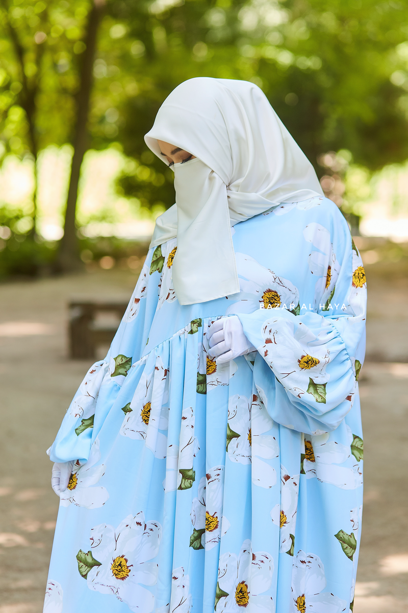 Baby Blue Muna Loose Fit Summer Abaya Dress Viscose Cotton