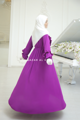 Bright Purple Afsah 3-D Ruffle Embroidery Lightweight Summer Spring Abaya Dress - Soft Breathable Crepe Cotton