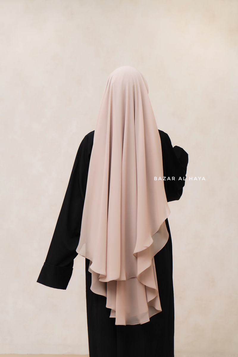 Creme Beige Two Layered Snap Scarf, Khimar, Cape - Super Soft - 3 in 1