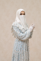 Surayya Light Blue Chiffon Abaya Dress With Floral Print - Ruffled Design