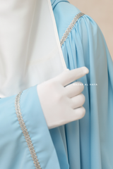 Haniya Sky Blue Abaya Gown - Elegently Wide With Unique Decor - 3 Piece