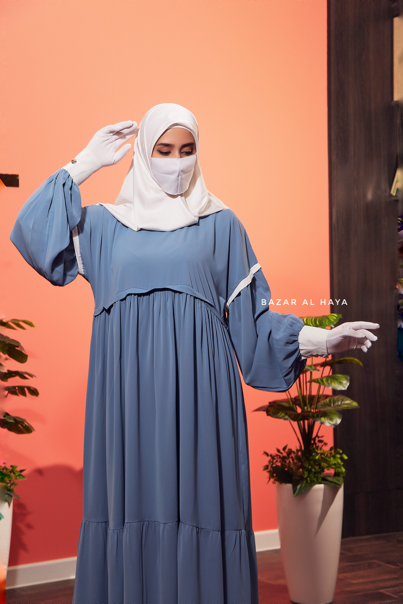 Sky Blue Mubina Tiered Abaya Dress - Loose & Wide In Nidha