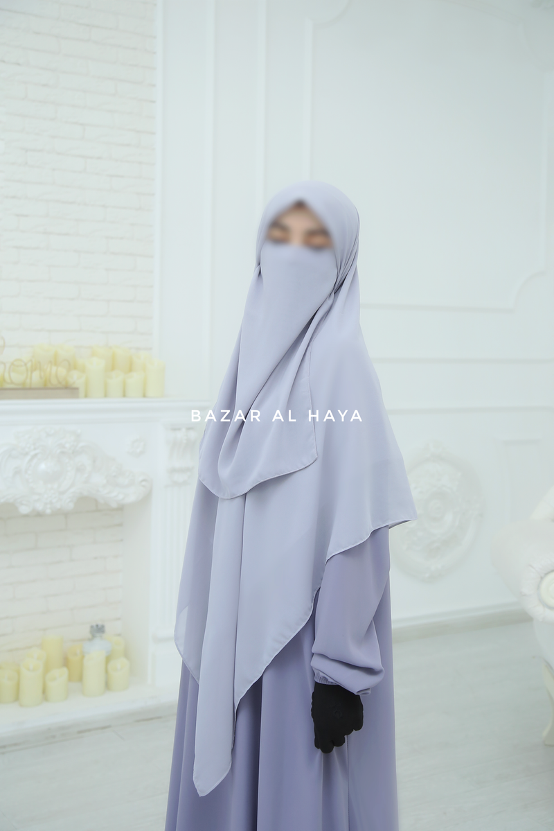 Silver Square Scarf With Half Niqab Set - Super Breathable - Quality