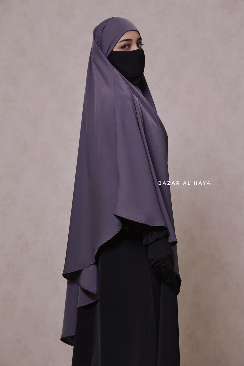 Steel Grey Long Mubarak Diamond Khimar - Nida Extra Long