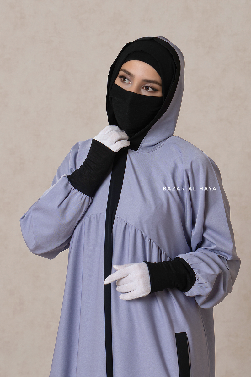 Kalina Lilac Hooded Abaya Dress With Pockets - Soft Crepe Cotton