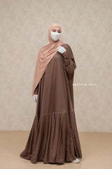 Badra Chocolate Butterfly Abaya With Flair Bottom & Zipper Sleeves - Silk Crepe