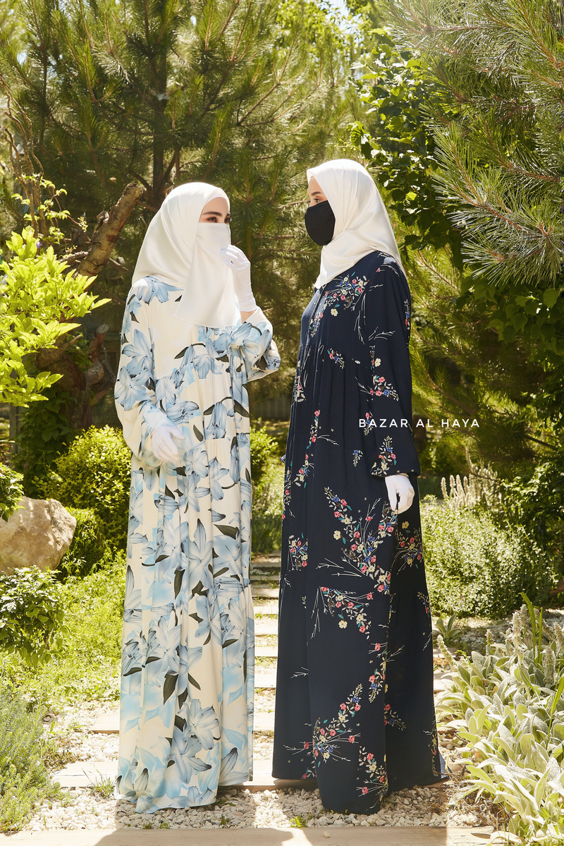 Sadia Floral Dress In 100% Cotton Summer Tiered Style Abaya - Front Zipper