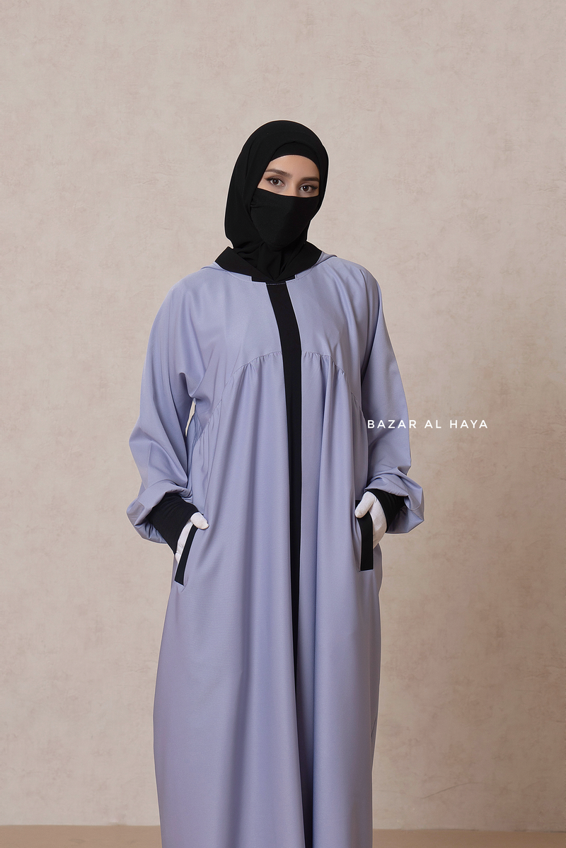 Kalina Lilac Hooded Abaya Dress With Pockets - Soft Crepe Cotton