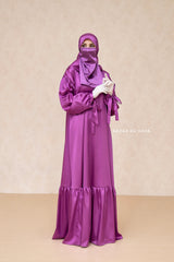 Purple Elegant Shaheen Satin Dress Scarf & Slip Dress Set - 3 Piece