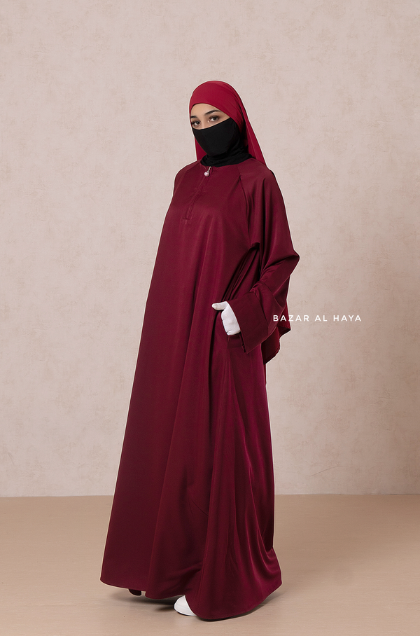 Maroon Madina Abaya - Soft Relaxed Fit - Mediumweight Silk Crepe