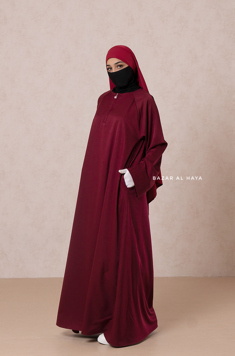 Maroon Madina Abaya - Soft Relaxed Fit - Mediumweight Silk Crepe