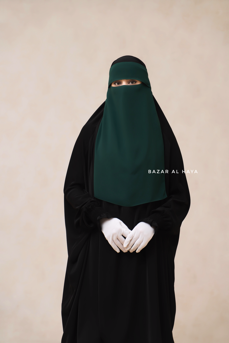 Emerald Green Flap Single Niqab - Super Breathable Veil - Large