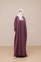 Mauve Safa Loose - Fit Abaya With Button Front - Silk Crepe