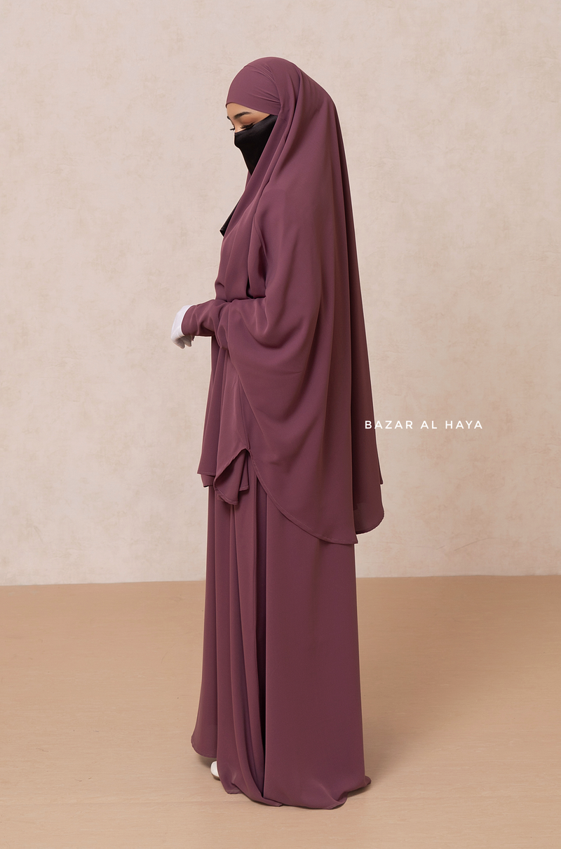 Yasmin Grape Two Piece Jilbab, Dress & Khimar - Long & Loose Style, Light Soft Breathable Fabric