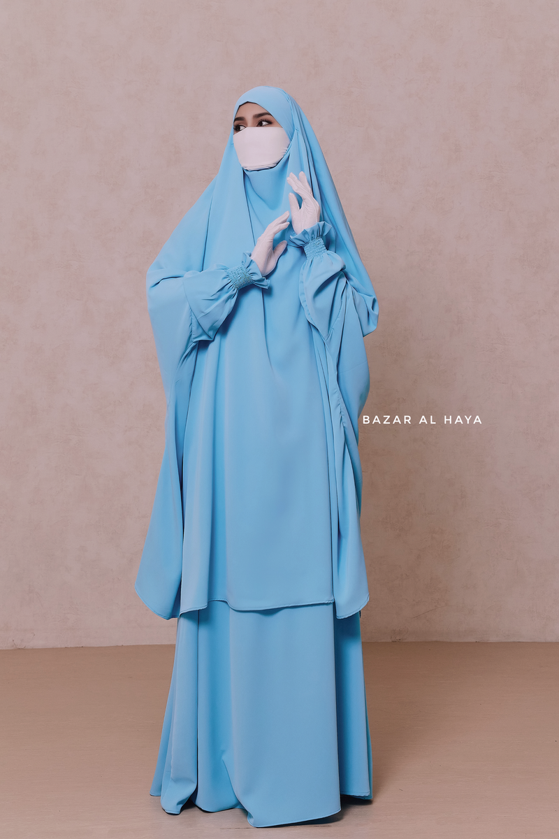 Baby Blue Hoor - Two Piece Jilbab With Skirt- Long & Loose