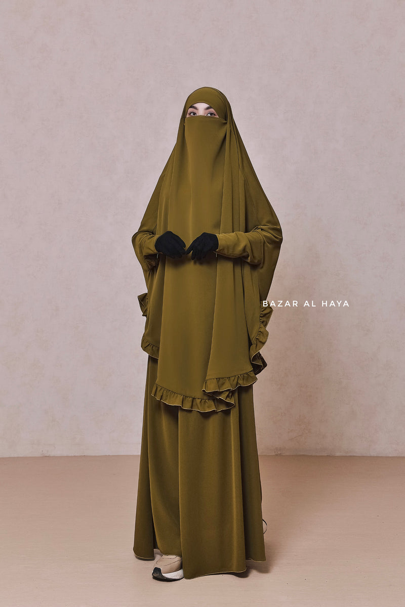 Ibadah Olive Two-piece Jilbab with Skirt, Haj, Umrah & Prayer Set