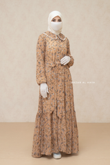 Anisa Peach Floral Chiffon Dress With Belt - Full Snap Button Front