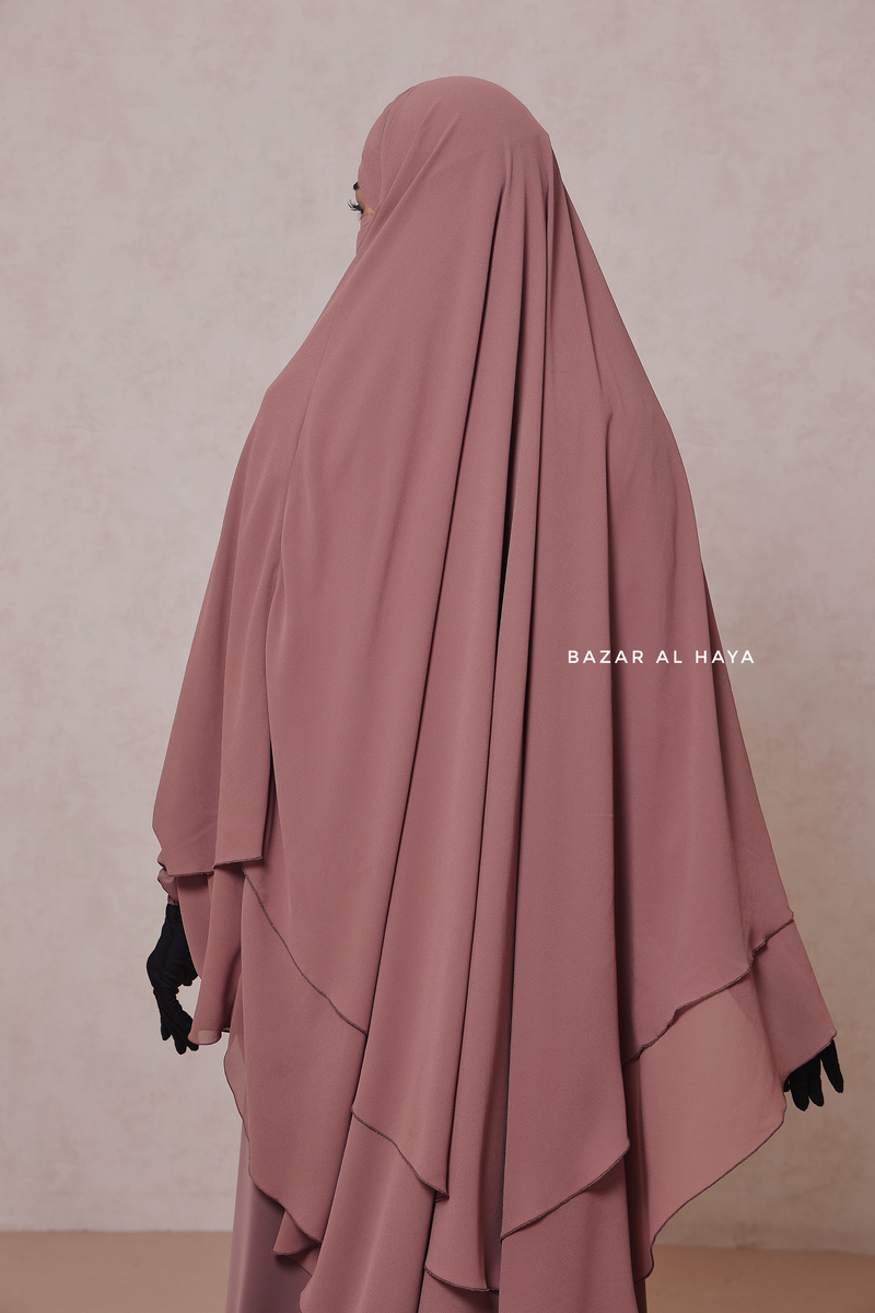 Pari Taupe Rose Two Layered Maxi Diamond Khimar - Crepe Chiffon