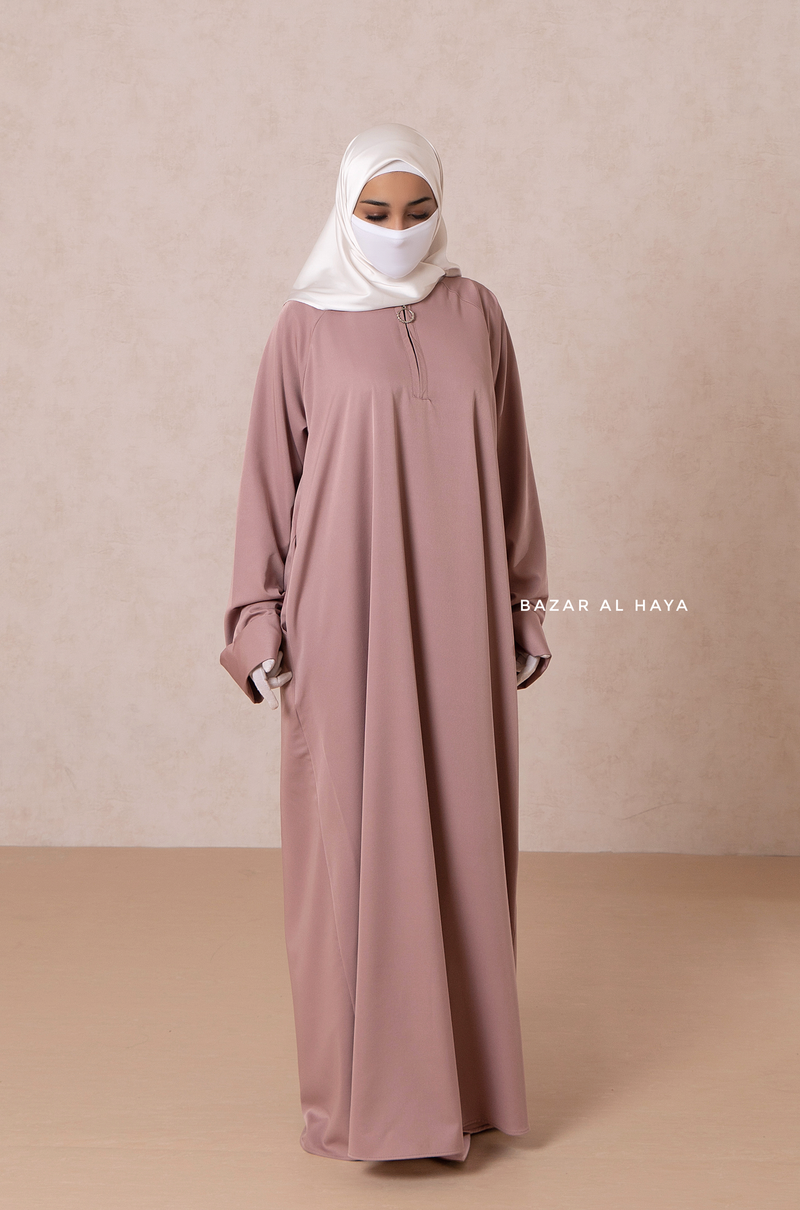 Dusty Rose Madina Abaya - Soft Relaxed Fit - Mediumweight Silk Crepe