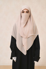 Creme Beige Scarf With Half Niqab Set - Super Breathable - Medium & Large