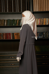 Salam 3 Steel Grey Belted Abaya Dress - Front Zipper & Zipper Sleeves - Nida