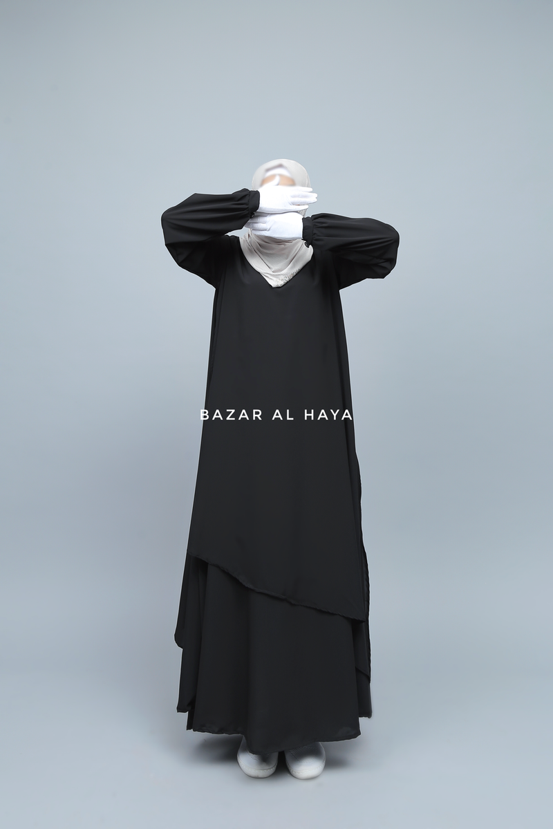 Pakiza Black Double Layered Minimalistic Style Abaya - Soft Georgette