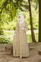 Surayya Almond Chiffon Abaya Dress With Floral Print - Ruffled Design