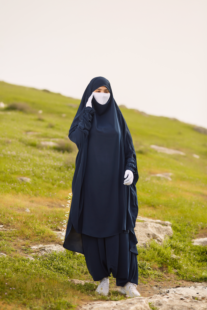 Navy Hafsa Two Piece Jilbab With Harem Pants - Athletic Shalwar