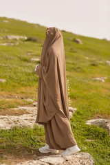 Almond Hafsa Two Piece Jilbab With Harem Pants - Athletic Shalwar
