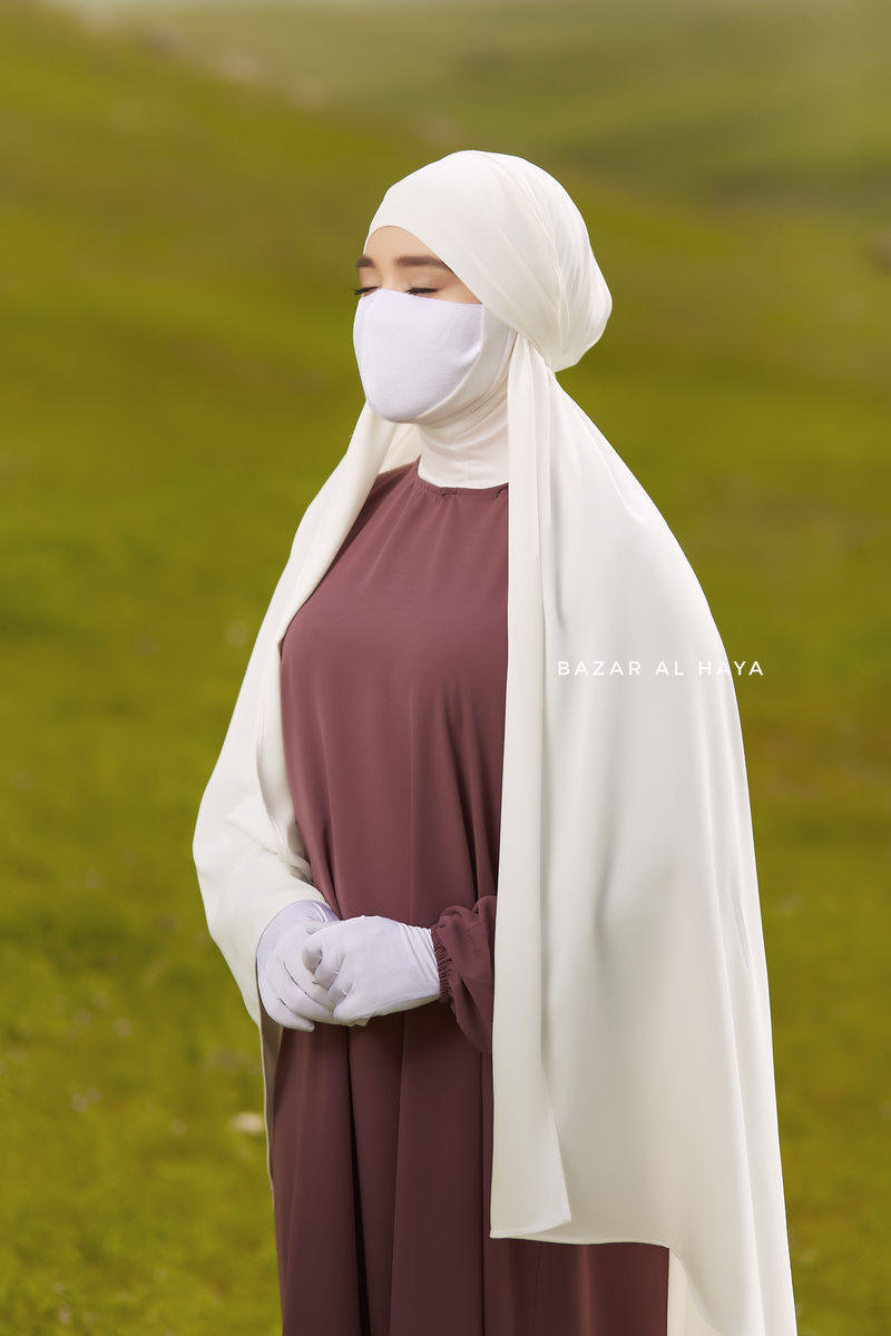 Ivory Tie Back Scarf & Khimar In Long Rectangle Shape - Style & More