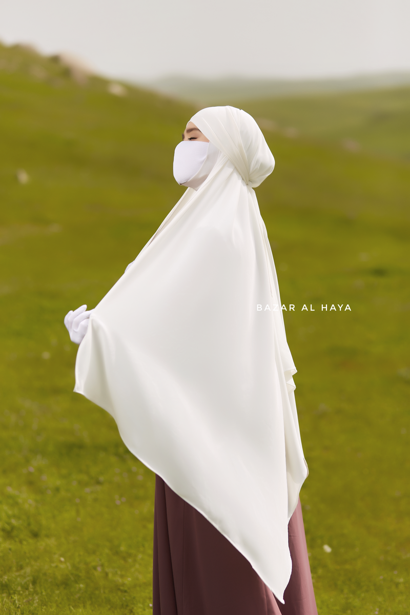 Ivory Tie Back Scarf & Khimar In Long Rectangle Shape - Style & More