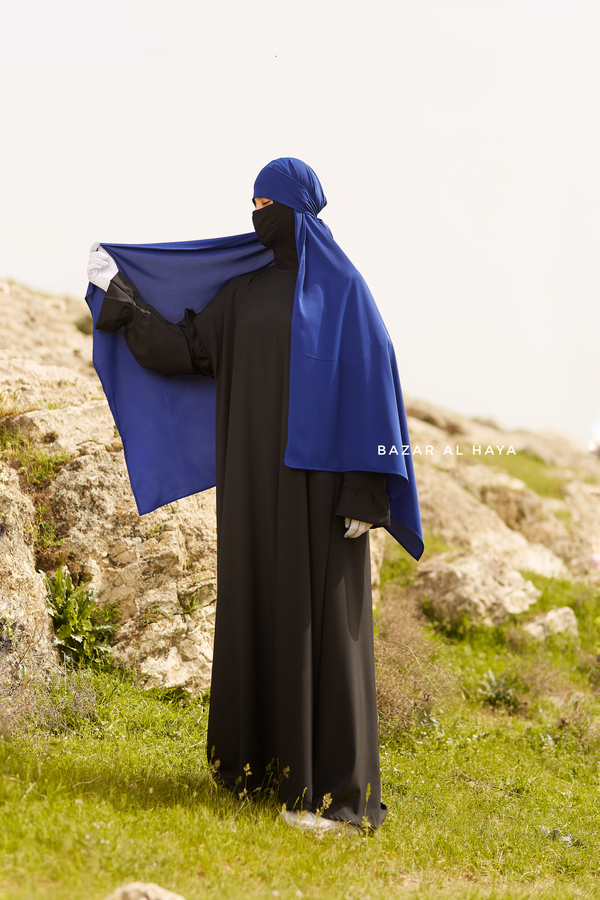 Royal Blue Tie Back Scarf & Khimar In Long Rectangle Shape - Style & More