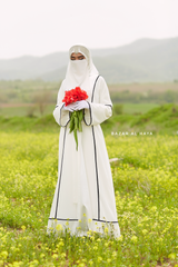 Fazeela White Open Front Abaya In Classic Design - Premium Silk Crepe