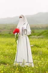 Fazeela White Open Front Abaya In Classic Design - Premium Silk Crepe